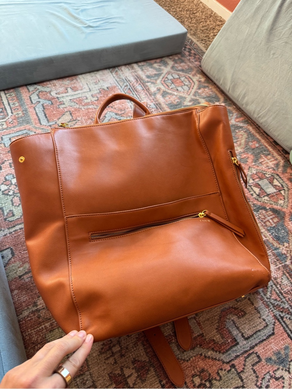 Fawn Diaper Bag - Cognac Brown Leather
